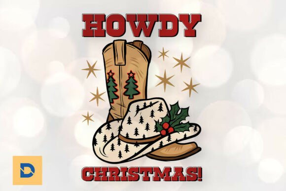 Howdy Christmas Cowboy Boot PNG for Embroidery Projects