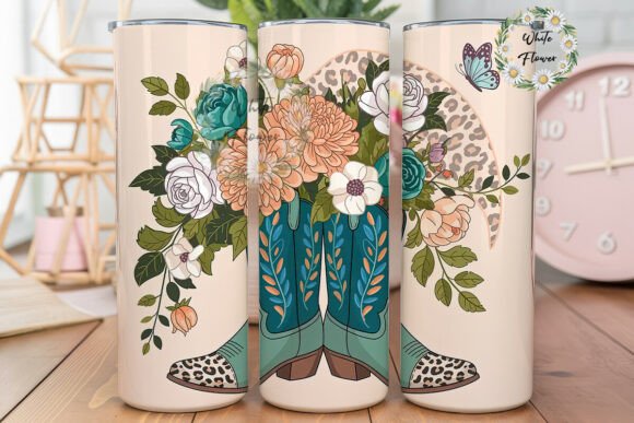 Teal Floral Cowboy Boots 20oz Tumbler Embroidery Design Review