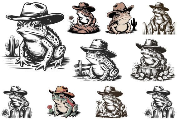 Vintage Cowboy Frog Bundle for Real Embroidery Projects